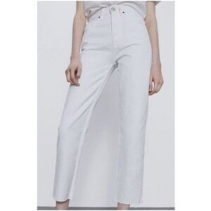 Zara High Rise Raw Hem Ankle Straight Leg Jeans White Women's Size 8
